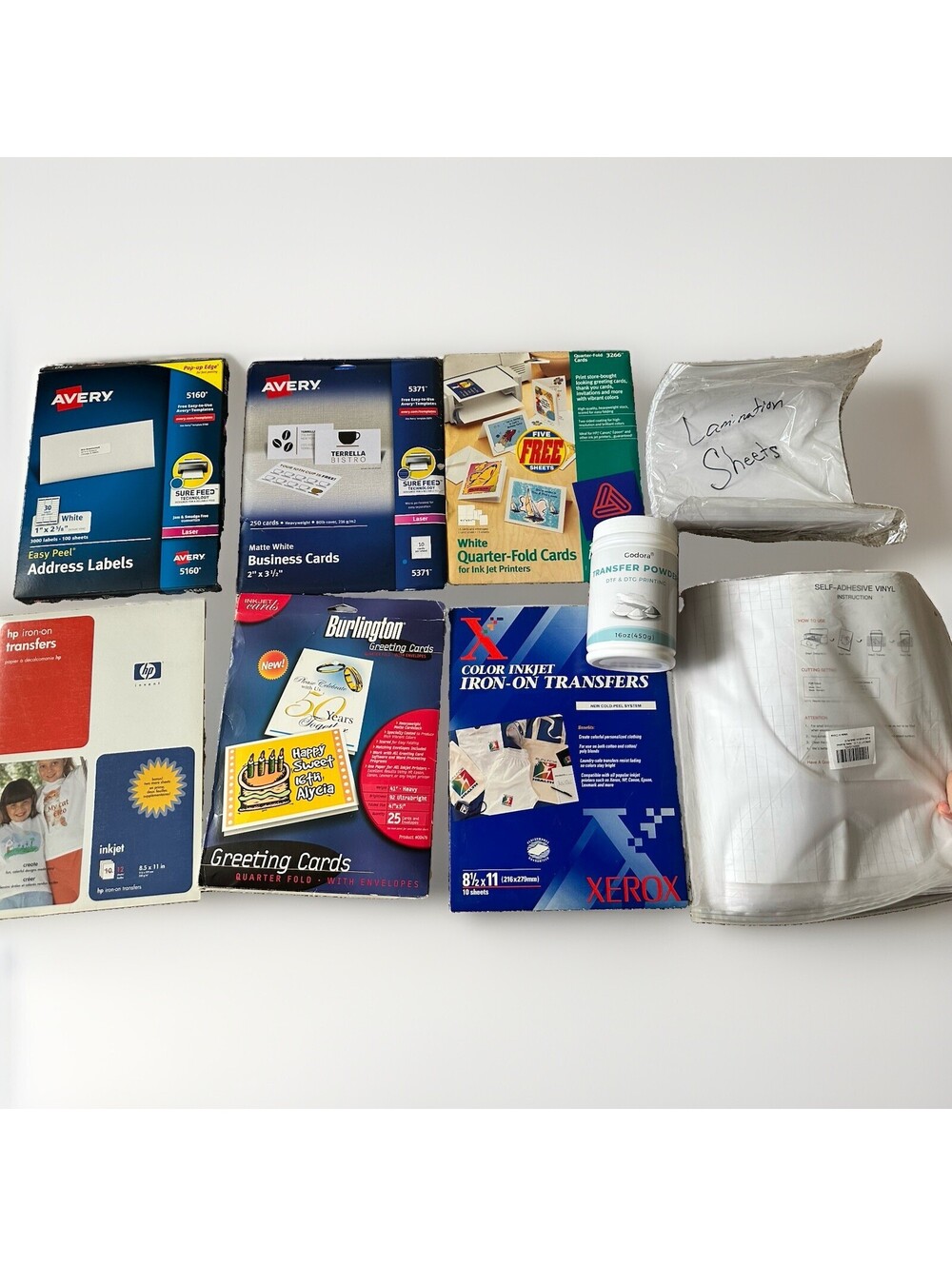 Craft & Office Supplies Lot Avery Labels Transfer Paper Business Card DTF Powder